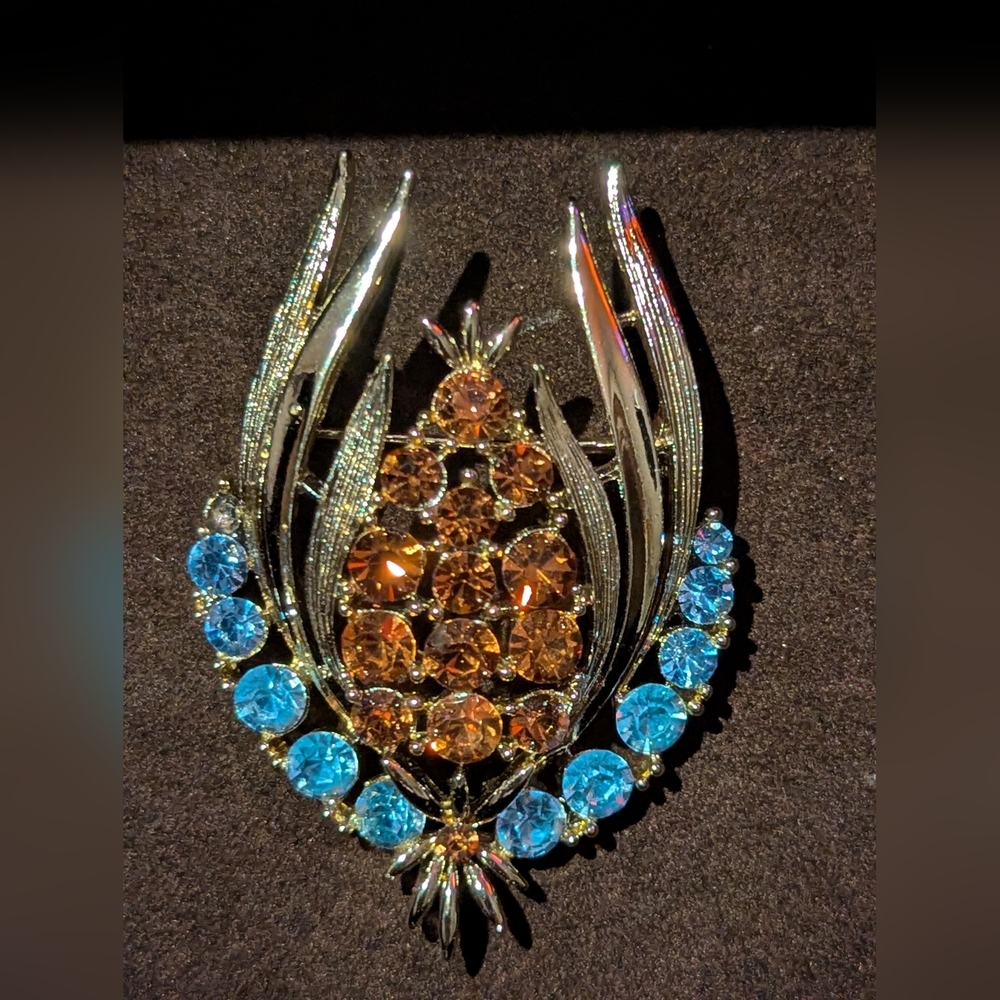Vintage Signed Lisner Huge Rhinestone Thistle Brooch Pin 1950s
